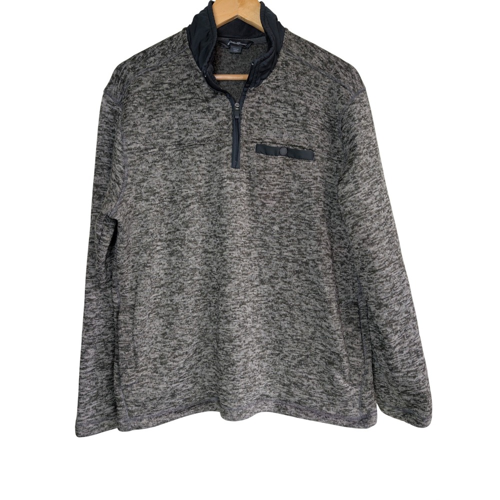 Eddie Bauer Mens Gray‎ Marled Quarter Zip Sweater Fleece Pullover Large EMU1504S